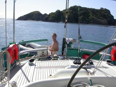 Richard uses the outside shower