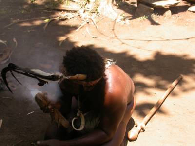 Making fire - give it a good blow