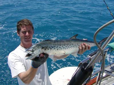Gareth displays one of the mackerel we caught