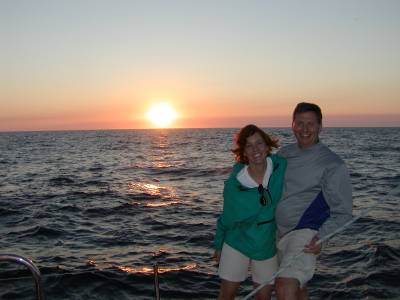 John and Melissa enjoy a perfect sunset at Lady Elliot